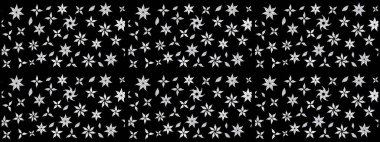 Siyah renkler ve parlak çiçekler üzerine soyut çizim deseni. Çiçeksel elementlerle süslenmiş zarif raster dokusu. Küçük çiçekte şirin bir çiçek deseni var..