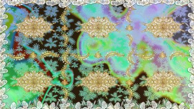 Düz elle çizilmiş klasik koleksiyon. Raster altın pürüzsüz desen. Arkaplan, kumaş, altın duvar kağıdı. Altın elementlerle nötr renklerde altın desen.