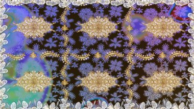 Altın desenli çiçek dekoru. Doğu tarzı element. Davetiyeler, kartlar, web sayfası için Raster illüstrasyon. Çizgi sanatı tasarım şablonu için kusursuz sınır. Kahverengi renklerde altın element.