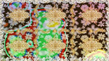 Çiçek deseni. Kahverengi renklerde altın elementler. Kusursuz raster arka plan. Şık bir grafik desen. Duvar kâğıdı barok, İspanyol kumaşı.