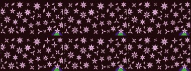 Kahverengi arka planda. Tekstil, kumaş, ambalaj, hatıra defteri için hoş bir çiçek arkaplanı. Elle çizilmiş çiçek desenli Raster çizimi. Çocuksu tasarım.