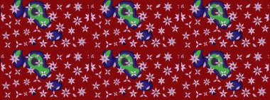 Kırmızı renkte çiçekler. Hediye ambalaj kağıdı, tebrik kartları, posterler ve pankart tasarımı. Raster düz çiçek çizim deseni.