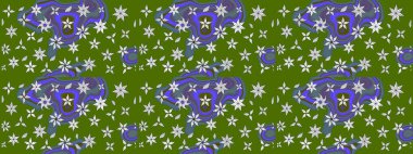 Raster illüstrasyonundaki çiçek desenli çizim. Yeşil renkli çiçekler. Renkli Yaz Temalı eskiz kalıbı. Düz Çiçek Elementleri Tasarımı.