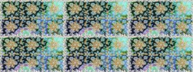 El yapımı dekoratif çerçeve, albüm kapağı, tebrik kartı, klasik Art deco tarzı. Raster soyut çiçek çelengi altın karalama fantezi yaprakları ve tarafsız renklerde çiçek.