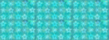 Yüzey için tekrarlanan doku, ambalaj kağıdı, mavi, yeşil ve nötr renkler. Renkli arka planda izole kar taneleri. Raster illüstrasyonu. Kış kar tanesi, raster arkaplan.