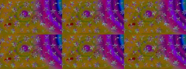 Renkli Yaz Temalı eskiz kalıbı. Düz Çiçek Elementleri Tasarımı. Kahverengi renkli çiçekler. Çiçekli retro deseni çiz.