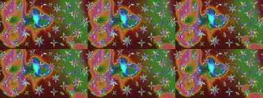 Düz Çiçek Elementleri Tasarımı. Renkli Bahar Teması eskiz kalıbı. Raster illüstrasyonundaki çiçek desenli çizim. Kahverengi renkte çiçekler.