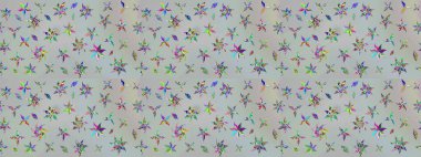 Çiçekli karalama şeklinde Raster çiçek deseni. Raster illüstrasyonu. Gri renkte yaz çiçekleri.