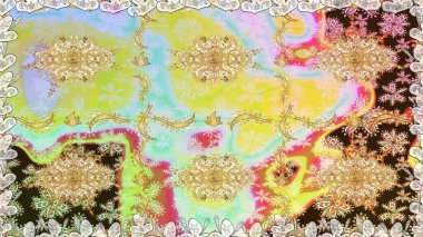 Raster illüstrasyonu. Tarafsız renklerde, altın elementlerle klasik, pürüzsüz desen.