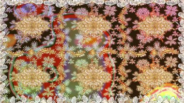 Raster illüstrasyonu. Raster altın desen. Kusursuz altın desenli bukleler. Altın elementli kahverengi renkler. Doğu tarzı arabesk.