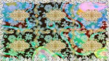 Raster illüstrasyonu. Tarafsız renklerde, altın elementlerle klasik, pürüzsüz desen.