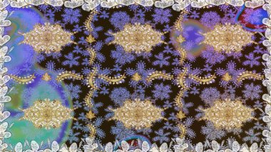 Altın desenli çiçek dekoru. Doğu tarzı element. Davetiyeler, kartlar, web sayfası için Raster illüstrasyon. Çizgi sanatı tasarım şablonu için kusursuz sınır. Kahverengi renklerde altın element.