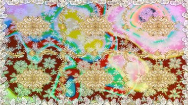 Tarafsız renklerde altın rengi ve altın elementler üzerinde altın pürüzsüz desen. Noel, kar tanesi, yeni yıl. Tarafsız renklerde, altın elementlerle kusursuz bağ dokusu.