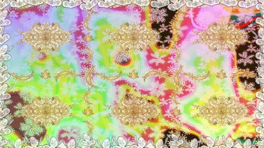 Raster altın pürüzsüz desen. Altın elementlerle nötr renklerde altın desen. Arkaplan, kumaş, altın duvar kağıdı. Düz elle çizilmiş vintage koleksiyonu.