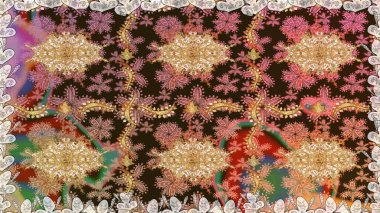 Raster geleneksel, kahverengi renklerde, altın, pürüzsüz desen. Barok tarzında kusursuz bir doğulu süsü..