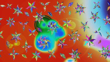 Raster illüstrasyonu. Suluboya, elle çizilmiş. Turuncu renkli yapraklı yabani çiçekler. Taslak arkaplan deseni.