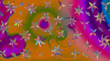 Çiçek desenli çizim. Turuncu renkli çiçekler. Asya tekstil tarzında. Raster illüstrasyonu. Düz Çiçek Elementleri Tasarımı. Renkli Bahar Teması çizim şablonu.