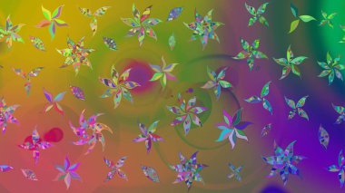 Raster illüstrasyonu. Düz Çiçek Elementleri Tasarımı. Renkli Bahar Teması eskiz kalıbı. Yeşil renkli çiçekler. Çiçekli çiçek deseni, suluboya..