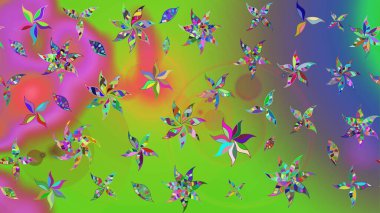 Raster illüstrasyonundaki çiçek desenli çizim. Yeşil renkte çiçekler.