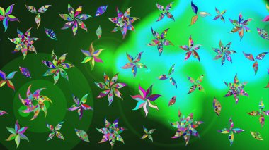 Raster illüstrasyonu. El çizimi çiçekli soyut çizim kalıbı. Yeşil renkte çiçekler.