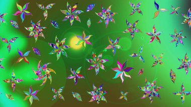 Gömlek baskısı için çiçek boyası. Yeşil renkli çiçekler. Çiçek eskiz kalıbı geçmişi.