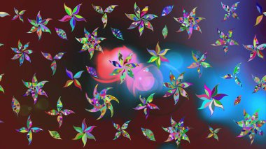 Süslü kumaş deseni. Raster illüstrasyonundaki çiçek desenli çizim. Düz Çiçek Elementleri Tasarımı. Renkli Bahar Teması çizim şablonu.