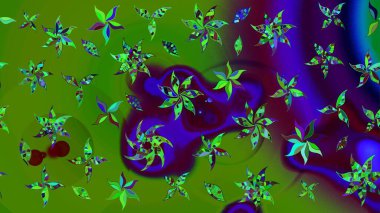 Düz Çiçek Elementleri Tasarımı. Raster illüstrasyonu. Yeşil renkte zarif çiçek buketi suluboya. Renkli Bahar Teması çizim şablonu.