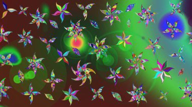 Çiçekli karalama şeklinde Raster çiçek deseni. Yumuşak, bahar çiçekli arka plan. Yeşil renkte çiçekler.