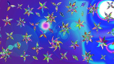 Küçük renkli çiçekler. Motley illüstrasyonu. Küçük çiçekte güzel bir desen. Moda baskıları için zarif bir şablon. Mavi çiçekli bahar çiçekleri.