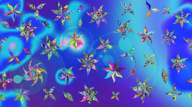 Şirin çiçek elementleri. Mavi renkli çiçekler. Robot resim. Raster illüstrasyonu.