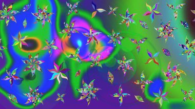 Kabile sanatı boho baskısı, klasik çiçek arkaplanı. Soyut etnik raster çizim kalıbı. Arkaplan dokusu, duvar kağıdı, yeşil renkli çiçek teması.