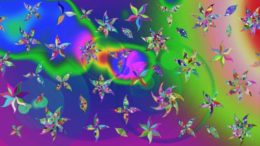 Raster illüstrasyonu. Yeşil renkli çiçekler. Tropikal çizim çiçek deseni.