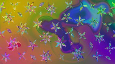 Moda baskıları için zarif bir şablon. Motley illüstrasyonu. Çiçekli yaz çiçekleri. Küçük renkli çiçekler. Robot resim. Küçük çiçekte şirin desenler.