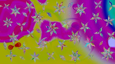 Yumuşak, bahar çiçekleri mor renklerde. Raster illüstrasyonu. Yaprak ve çiçeklerin suluboya resmi, mor renkte çizim deseni.