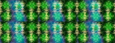 Raster illüstrasyonu. Yüzey için tekrarlanan doku, ambalaj kağıdı, yeşil, mavi ve nötr renkler. Kış kar tanesi, raster arka plan. Renkli arka planda izole edilmiş güzel kar taneleri.