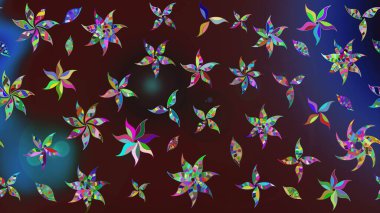 Parlak renkli çiçekleri ve kahverengi renkli yaprakları olan harika bir çiçek deseni. Moda baskıları için zarif bir şablon. Modern çiçek arkaplanı. Halk stili.