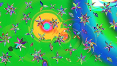 Parlak renkli çiçekli ve yeşil yapraklı harika bir çiçek deseni. Moda baskıları için zarif bir şablon. Modern çiçek arkaplanı. Halk stili.