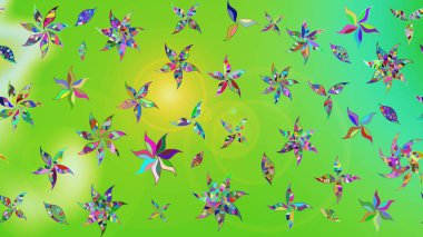 Raster illüstrasyonundaki çiçek desenli çizim. Yeşil renkte çiçekler.