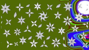 Çiçek desenli eskiz, darbeler, sıçramalar, yaz çiçekleri. Yeşil renkli çiçekler. Raster illüstrasyonu.