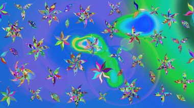 Çizim çiçek deseni duvar kâğıdı olarak kullanılabilir. Mavi renkli çiçekler. Raster illüstrasyonu.