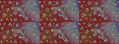 Kahverengi renkli çiçekler. Asya tekstil tarzında. Raster illüstrasyonu. Çiçek desenli çizim. Raster illüstrasyonu.