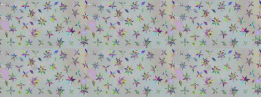 Raster illüstrasyonu. Çiçek desenli çizim. Asya tekstil tarzında. Raster illüstrasyonu. Gri renkli çiçekler.