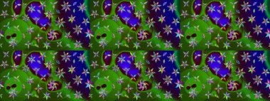 Çok yeşil zarif küçük çiçekler ve yeşil renkli komik böcekler, raster desen, illüstrasyon.