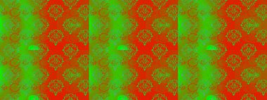 Yeşil, turuncu ve kırmızı renkte manzaralı çiçek deseni. Çiçek kompozisyonu, el boyası, hassas şablon. Üst manzara, yumuşak stil. Sevgililer günü ve tebrik kartı konsepti için şık bir davet.