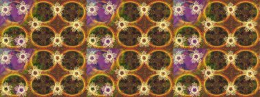 Raster illüstrasyonu. Renkli arka planda izole tatlı kar taneleri. Kahverengi, turuncu ve mor kar taneleriyle.