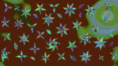 Raster illüstrasyonu. El çizimi çiçekli soyut çizim kalıbı. Kahverengi renkte çiçekler.