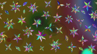 Çiçekli çiçek deseni, suluboya. Renkli Bahar Teması eskiz kalıbı. Yeşil renkli çiçekler. Raster illüstrasyonu. Düz Çiçek Elementleri Tasarımı.