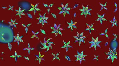 Renkli Yaz Temalı eskiz kalıbı. Raster Illustrasyon 'daki Çiçek Deseni' nin son moda çizimi. Düz Çiçek Elementleri Tasarımı. Kırmızı renkte çiçekler.