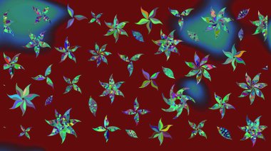 Raster illüstrasyonu. Çiçekli, yapraklı, çiçek desenli eskiz. El çizimi.