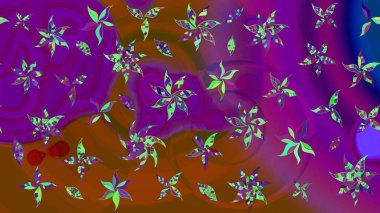 Raster illüstrasyonundaki çiçek desenli çizim. Suluboya tarzında mor renkte çiçekler.